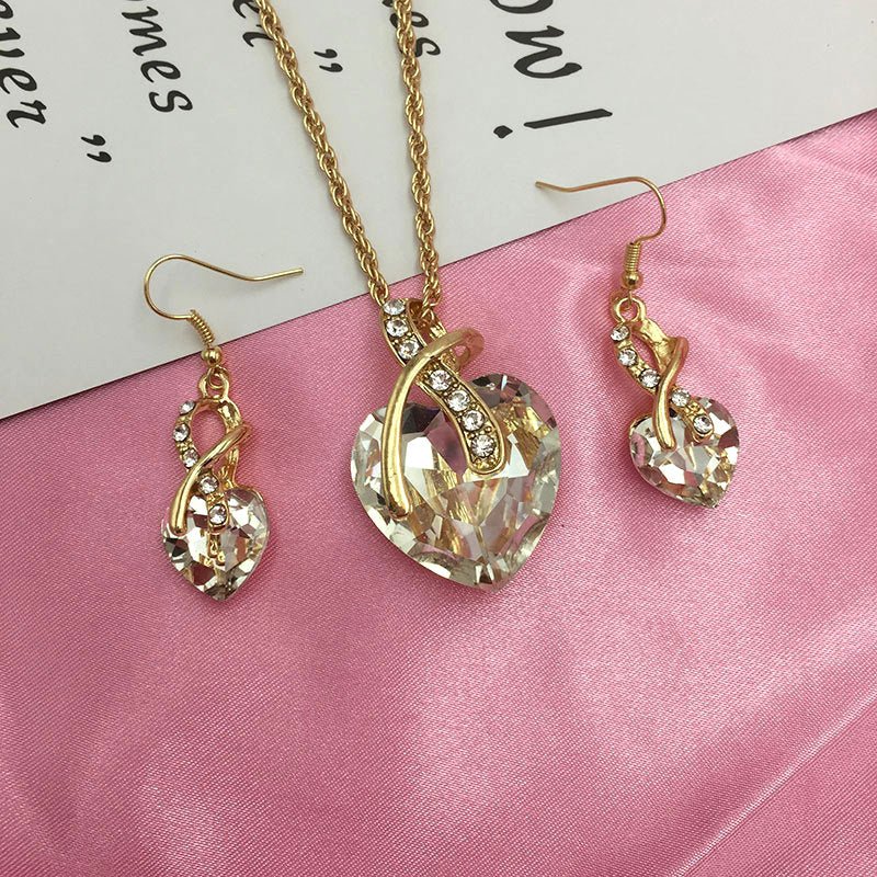 Set Jewelry Women's Luxury Water Drop Austrian Crystal Zircon Earrings Necklace-Jewearrings