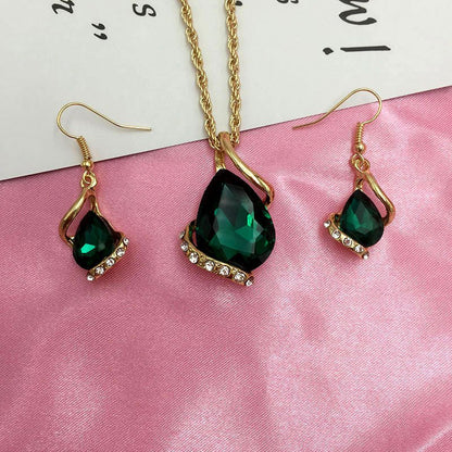 Set Jewelry Women's Luxury Water Drop Austrian Crystal Zircon Earrings Necklace-Jewearrings