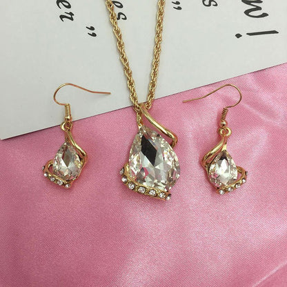 Set Jewelry Women's Luxury Water Drop Austrian Crystal Zircon Earrings Necklace-Jewearrings