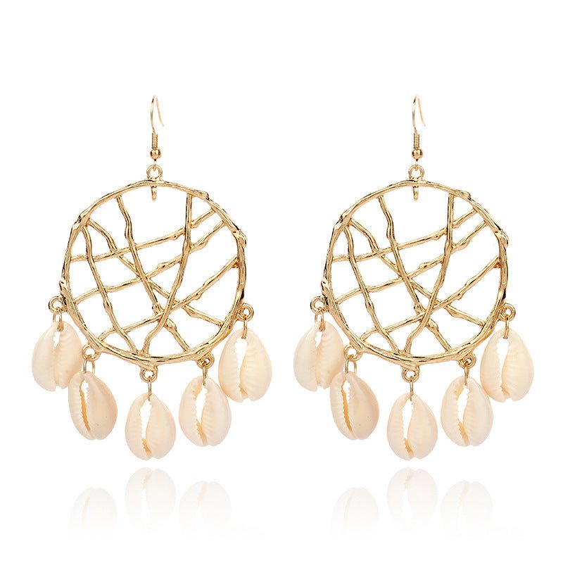 Shell Circle Dreamcatcher Earrings-Jewearrings