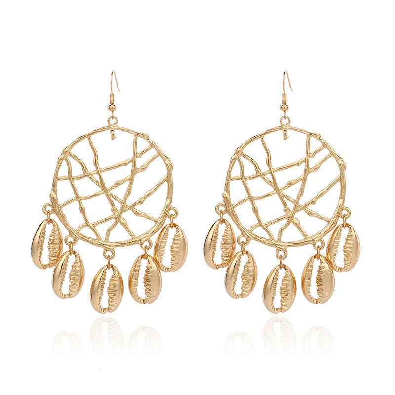 Shell Circle Dreamcatcher Earrings-Jewearrings