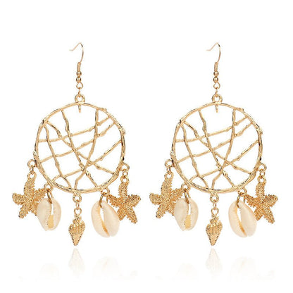 Shell Circle Dreamcatcher Earrings-Jewearrings