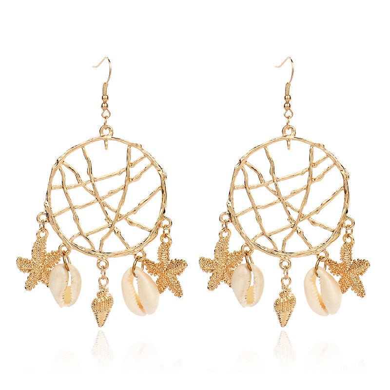 Shell Circle Dreamcatcher Earrings-Jewearrings