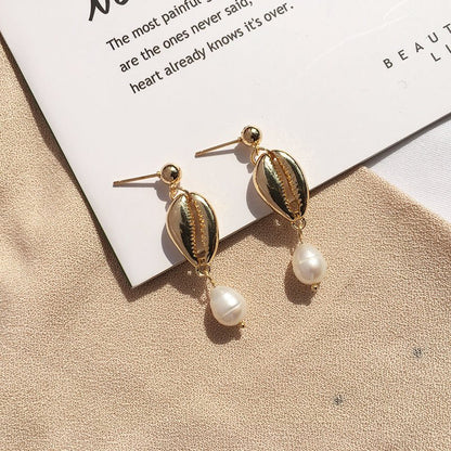 Shell Earrings Pearl Sea Sun Wind Earrings-Jewearrings