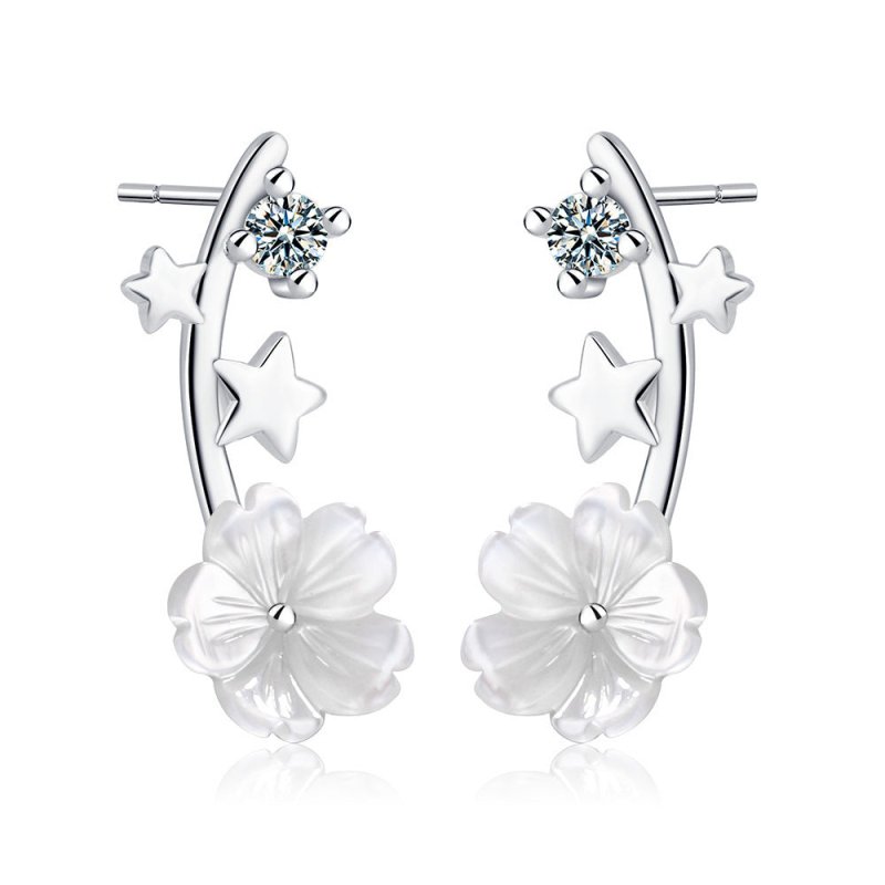 Shell Flower Stud Earrings Diamond Stars-Jewearrings