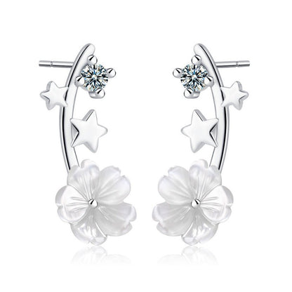 Shell Flower Stud Earrings Diamond Stars-Jewearrings