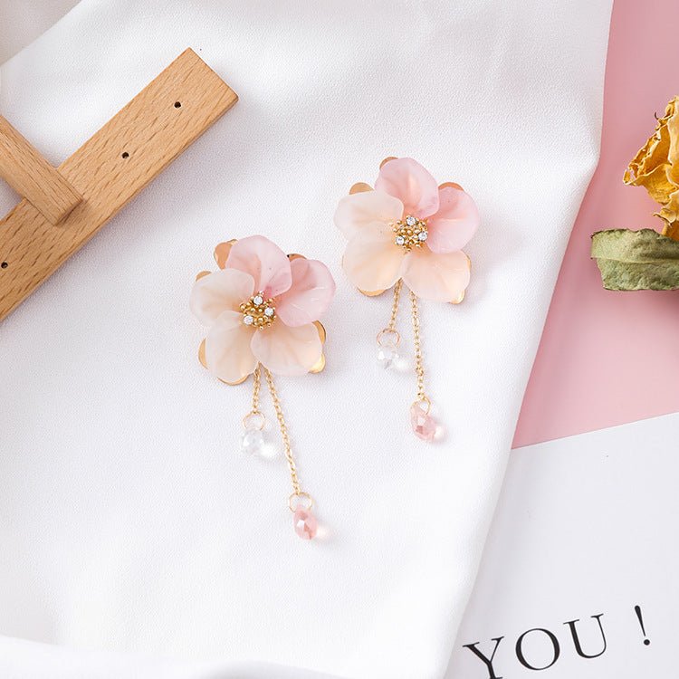 Shell flower tassel earrings-Jewearrings