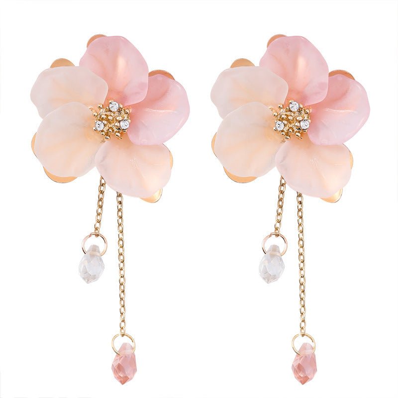 Shell flower tassel earrings-Jewearrings