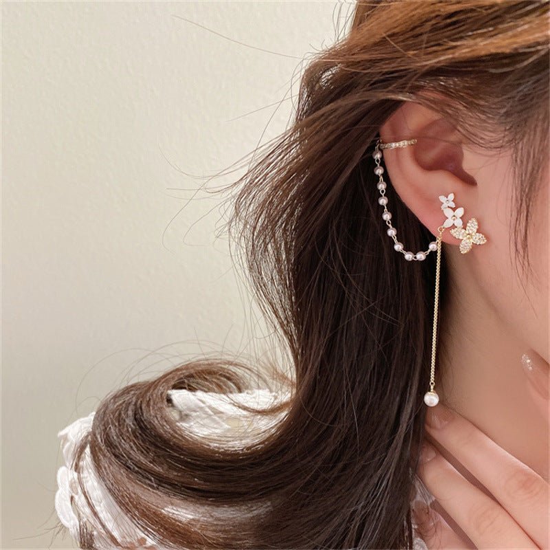 Shell Micro-studded Star Pearl Tassel Earrings For Women-Jewearrings