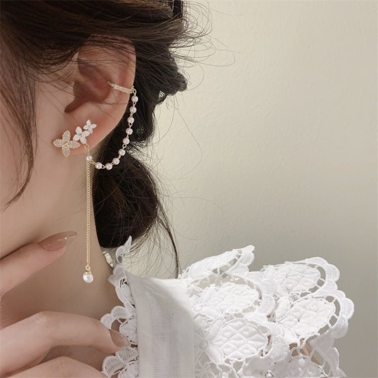 Shell Micro-studded Star Pearl Tassel Earrings For Women-Jewearrings