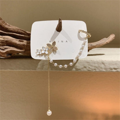 Shell Micro-studded Star Pearl Tassel Earrings For Women-Jewearrings