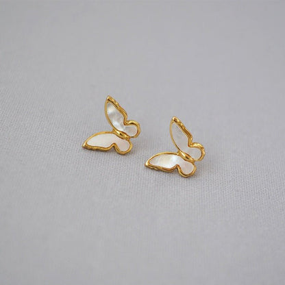 Shell mother butterfly earrings-Jewearrings