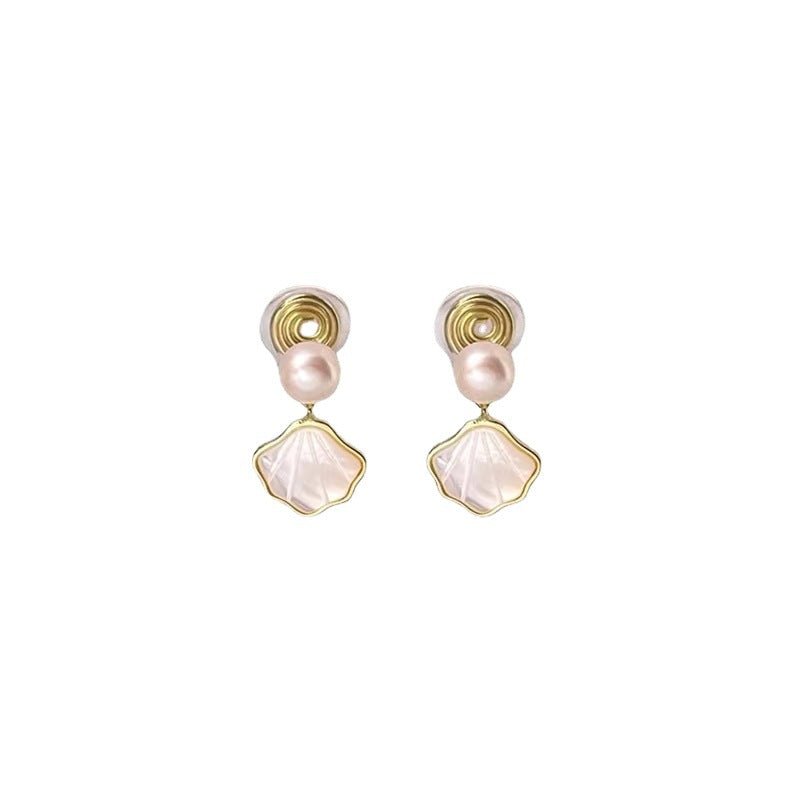 Shell Pearl Stud Earrings Small Design High Sense-Jewearrings