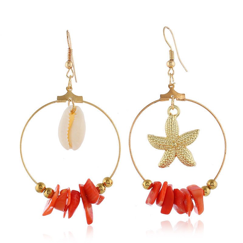 Shell Starfish Asymmetric Earrings-Jewearrings