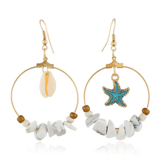 Shell Starfish Asymmetric Earrings-Jewearrings