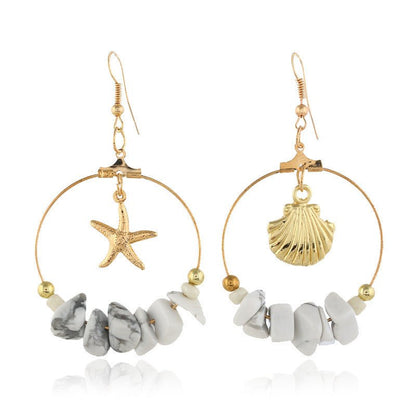 Shell Starfish Asymmetric Earrings-Jewearrings