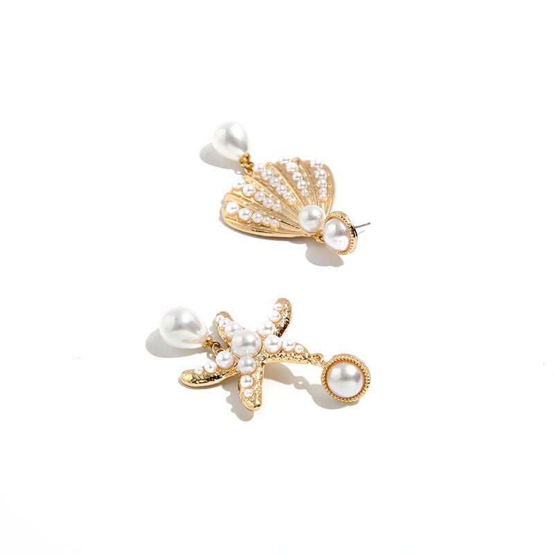 Shell starfish pearl tassel earrings women-Jewearrings