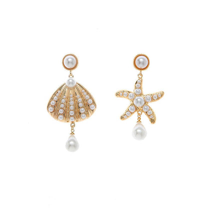 Shell starfish pearl tassel earrings women-Jewearrings