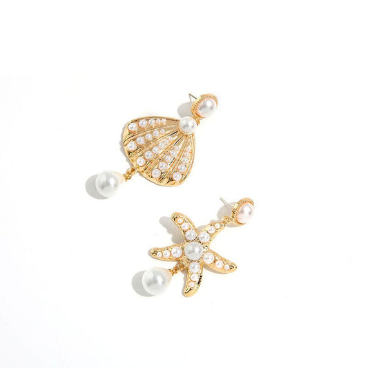 Shell starfish pearl tassel earrings women-Jewearrings