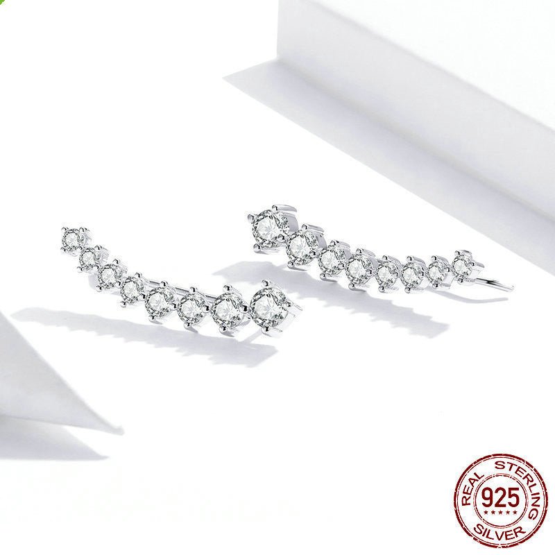 Shiny Beam S925 Silver Stud Earrings Fashionable Diamond Sterling-Jewearrings