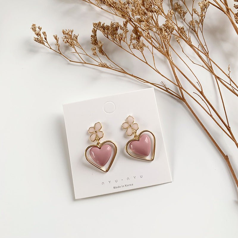 Short Earrings Acrylic Love Heart Shaped Personalized Earrings-Jewearrings