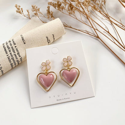 Short Earrings Acrylic Love Heart Shaped Personalized Earrings-Jewearrings