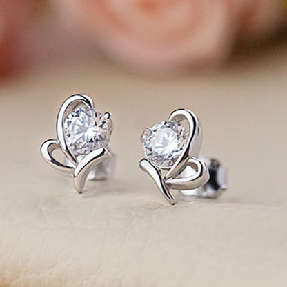 Silver Butterfly Studs Diamond Silver Earrings Zircon-Jewearrings