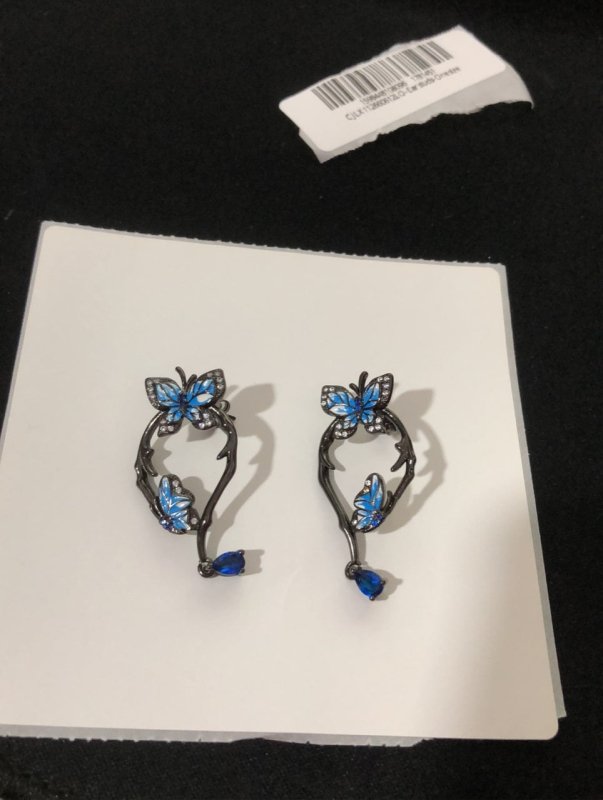 Silver Colour Earrings For Women Genuine Blue Butterfly-Jewearrings