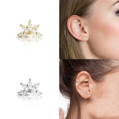 Silver Crown Diamond Horse Eye Piercing Thread Stud Earrings-Jewearrings