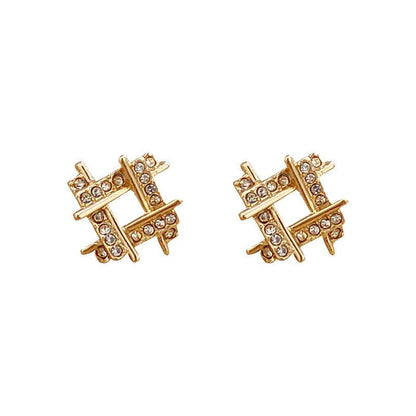 Silver Earrings Female Personality Diamond-studded Square Korean Simple Temperament-Jewearrings