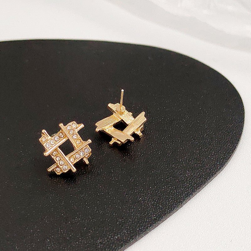 Silver Earrings Female Personality Diamond-studded Square Korean Simple Temperament-Jewearrings