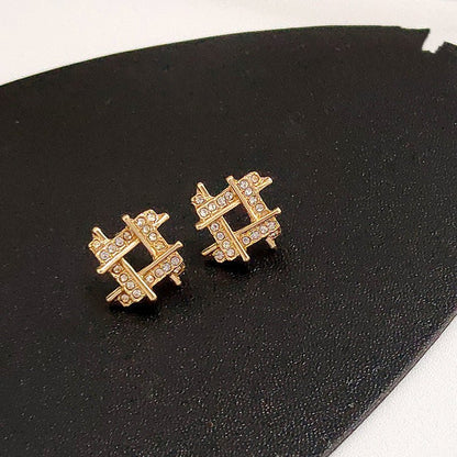 Silver Earrings Female Personality Diamond-studded Square Korean Simple Temperament-Jewearrings