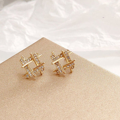 Silver Earrings Female Personality Diamond-studded Square Korean Simple Temperament-Jewearrings