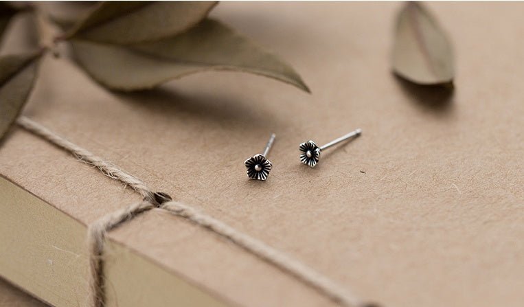 Silver Flower Stud Women Plum Blossom Earrings-Jewearrings