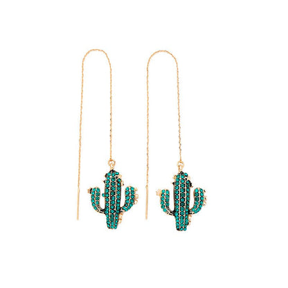 Silver long cactus earrings pendant necklace-Jewearrings