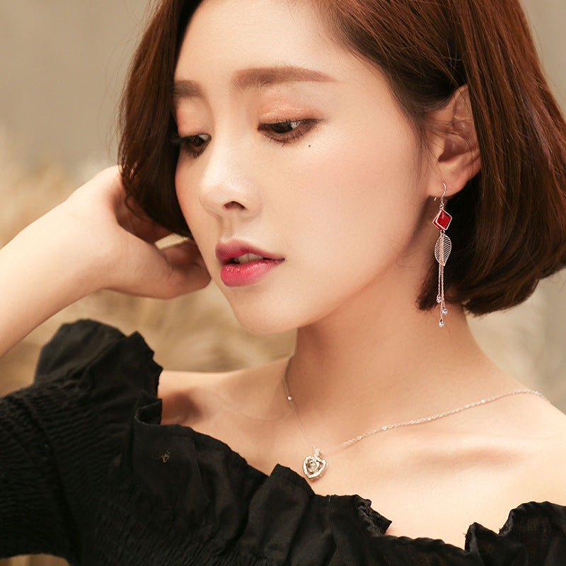 Silver Long Fringe Earrings Fashion Elegant Zircon-Jewearrings