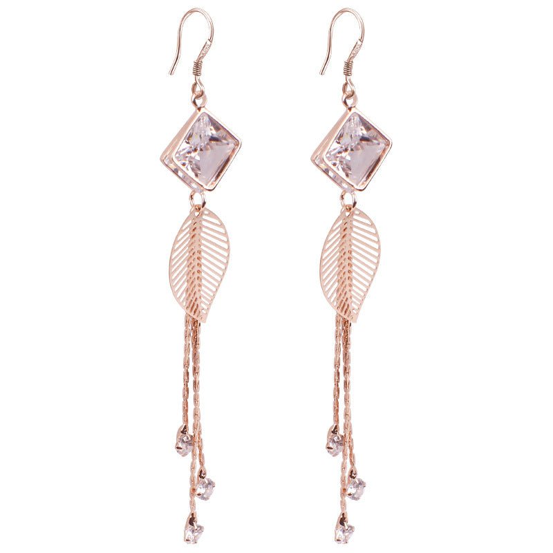 Silver Long Fringe Earrings Fashion Elegant Zircon-Jewearrings