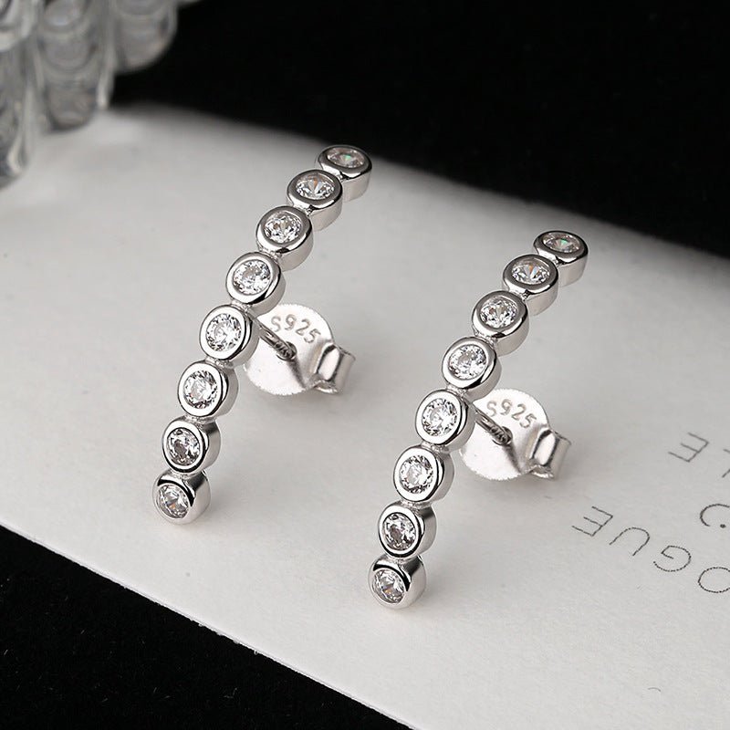 Silver Long Simple And Personalized Earrings Single Row Diamond Earrings Creative Style-Jewearrings