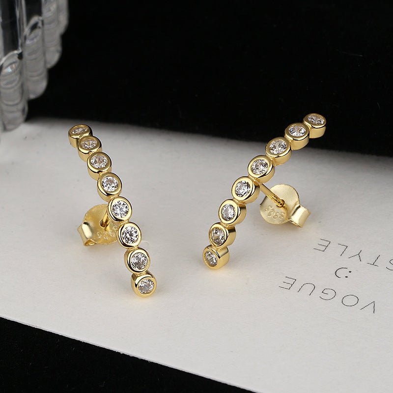 Silver Long Simple And Personalized Earrings Single Row Diamond Earrings Creative Style-Jewearrings