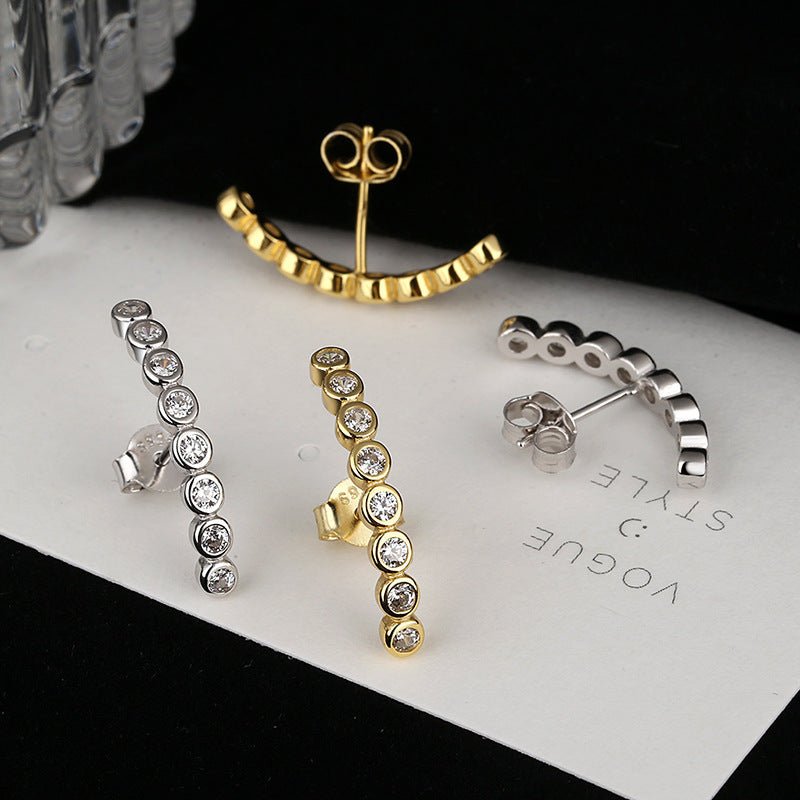 Silver Long Simple And Personalized Earrings Single Row Diamond Earrings Creative Style-Jewearrings