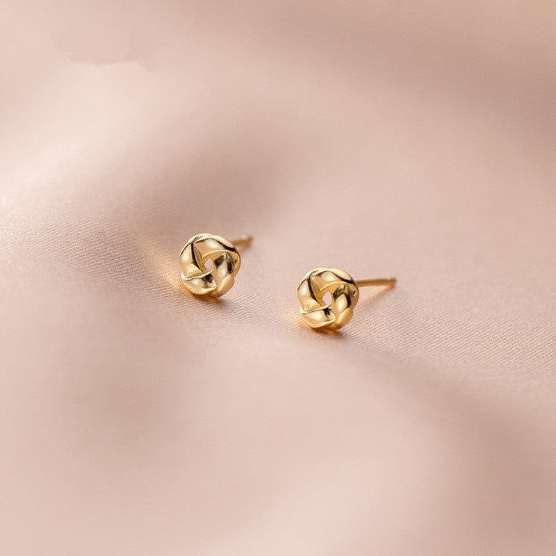 Silver Minimalism Rotating Round Flower Mini Stud Earrings-Jewearrings