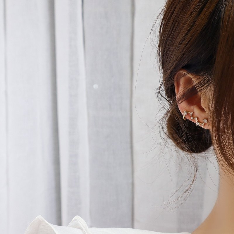 Silver Needle Big Dipper Shaped Sparkling Diamond Zircon Temperament Female Earrings-Jewearrings