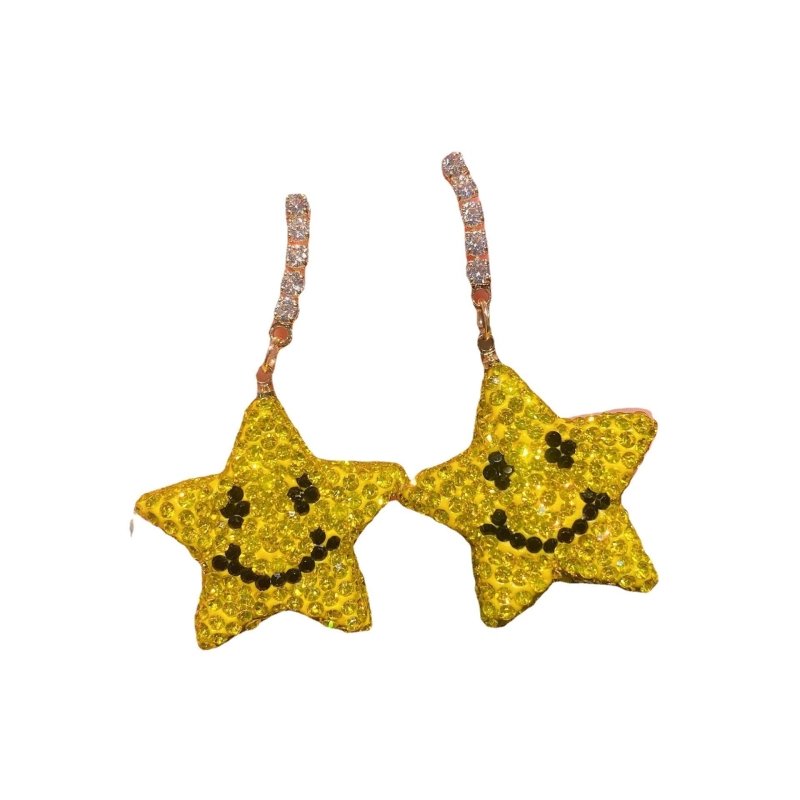 Silver Needle Bright Five Pointed Star Long Earrings-Jewearrings