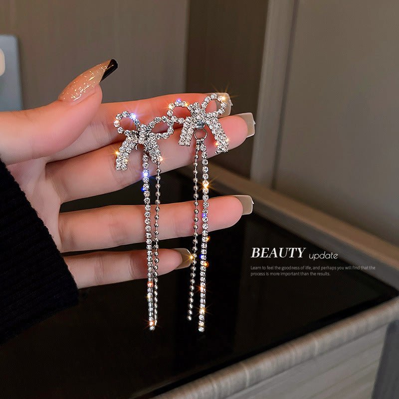 Silver Needle Diamond Bow Earrings Fashion Super Fairy-Jewearrings