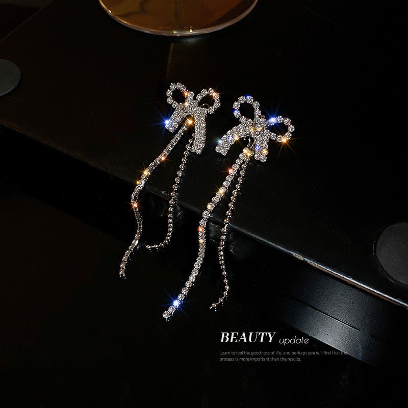 Silver Needle Diamond Bow Earrings Fashion Super Fairy-Jewearrings