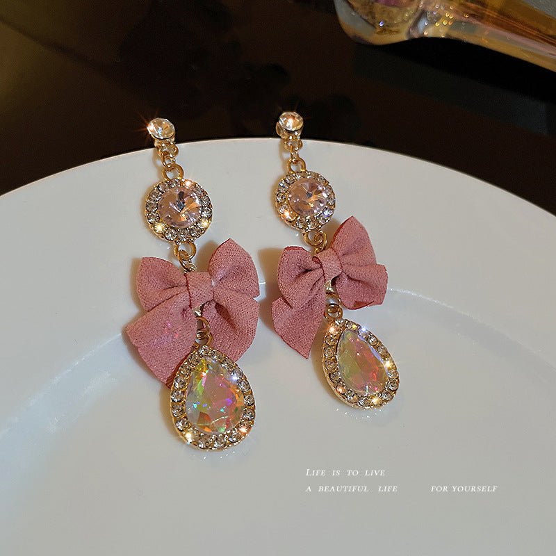 Silver Needle Diamond Bow Earrings Less-Jewearrings