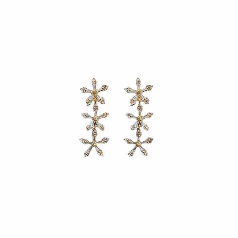 Silver Needle Diamond Flower Long Earrings Korean Design Fashion-Jewearrings