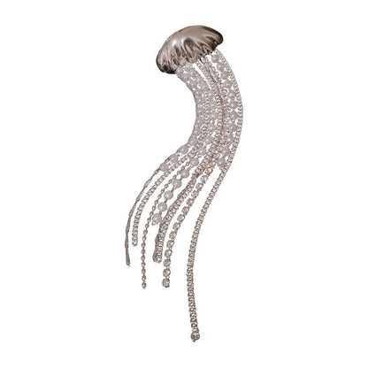 Silver Needle Diamond Pearl Tassel Jellyfish Earrings Single-Jewearrings