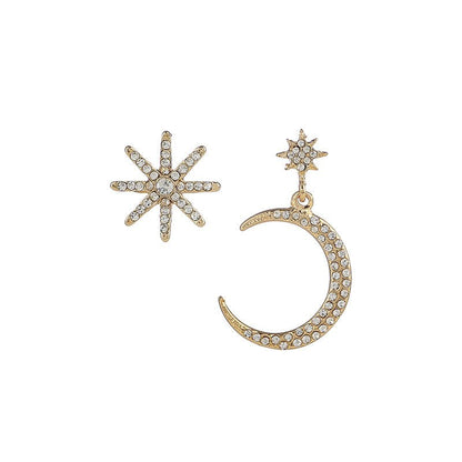 Silver Needle Diamond Star Moon Irregular Stud Earrings-Jewearrings