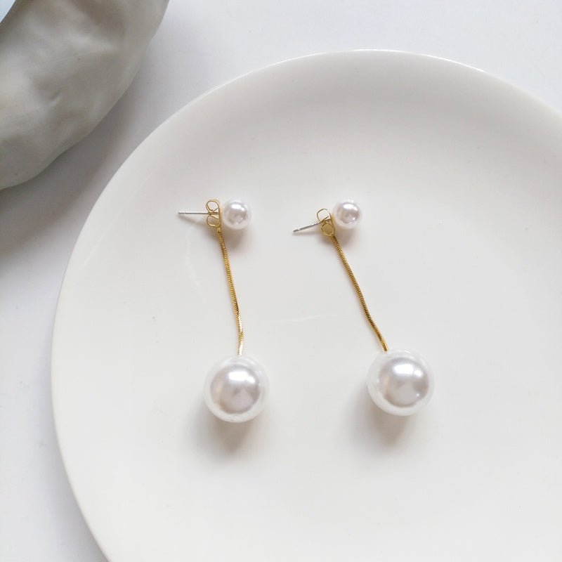 Silver Needle Elegant Baroque Temperament Simple Long Tassel Pearl Earrings Japanese And Korean Ladies Students-Jewearrings